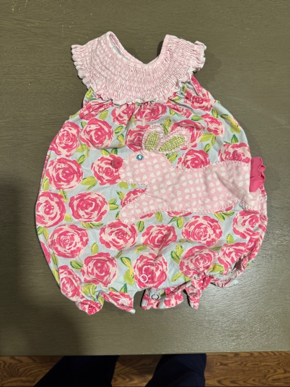 Mud Pie Pink Floral Bunny Bubble Romper size 6-9M